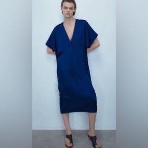 Zara Satin Effect Tunic Dress Blue